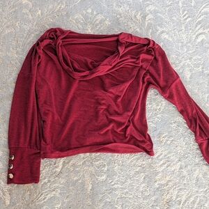 Women’s Draped Cowl Neck Long Sleeve Top - Burgundy XL